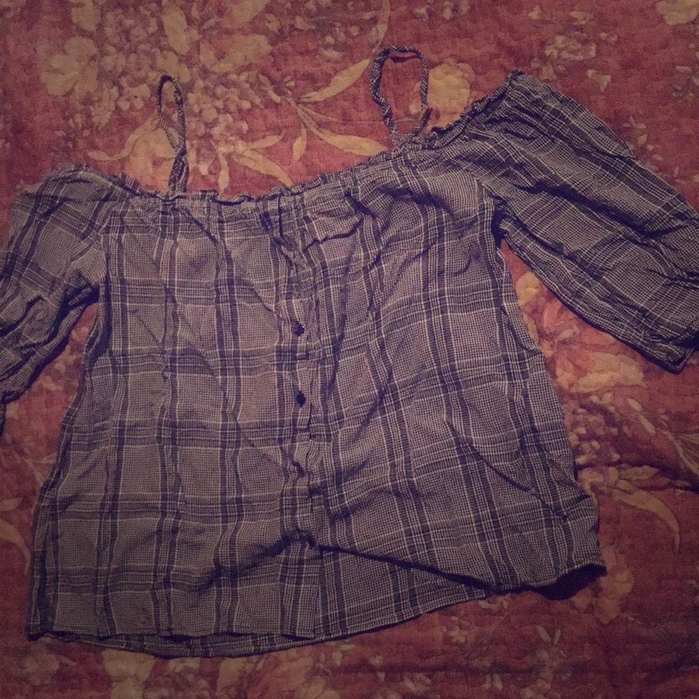 Off the shoulder But in the plaid shirt